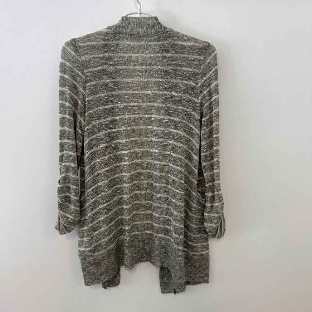 Splendid Gray & White Striped Sheer Knit Cardigan Sweater - Picture 2 of 5